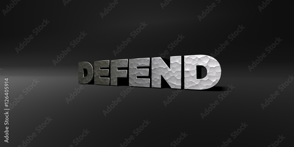 Fototapete defend - hammered metal finish text on black studio - 3d rendered royalty free stock photo. this ima