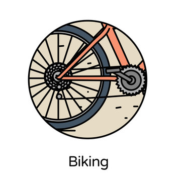 Biking icon - circle line icons collection. Travel, tourism, sports & free time activity concept.