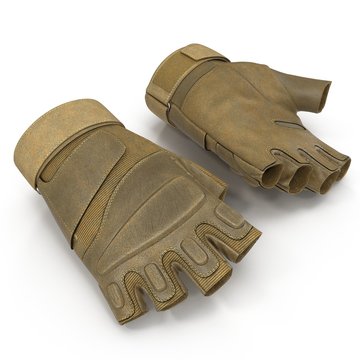 Tactical military short finger gloves, detail of part of Us soldier uniform. Isolated on white. 3D illustration