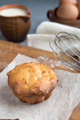 Fresh baked muffins, cakes, cupcakes for breakfast in a rural rustic style