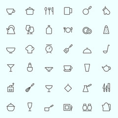 Kitchen utensils icons, simple and thin line design