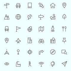 Location icons, simple and thin line design