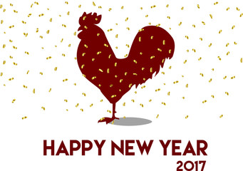 Silhouette Red rooster with gold confetti, symbol of 2017 on the Chinese calendar. Happy new year 2017. Place for text. Happy New Year 2017. Vector illustration