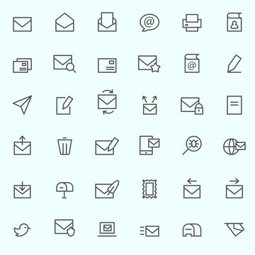 Mail icons, simple and thin line design