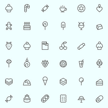 Sweet pastry icons, simple and thin line design