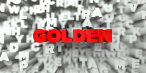 GOLDEN -  Red text on typography background - 3D rendered royalty free stock image. This image can be used for an online website banner ad or a print postcard.