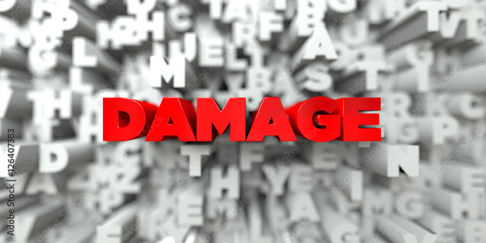 Fototapete damage - red text on typography background - 3d rendered royalty free stock image. this image can be