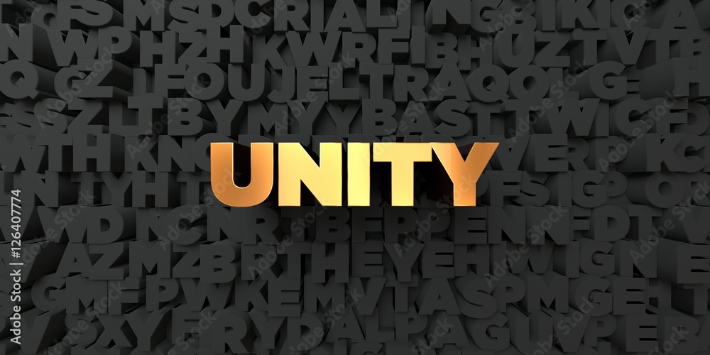Fototapete unity - gold text on black background - 3d rendered royalty free stock picture. this image can be us
