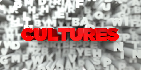 CULTURES -  Red text on typography background - 3D rendered royalty free stock image. This image can be used for an online website banner ad or a print postcard.