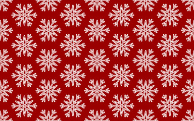 Vector Seamless Pattern of White Snowflakes on a Red Background