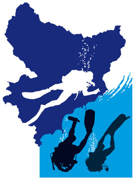divers swimming blue water silhouette clip art preview