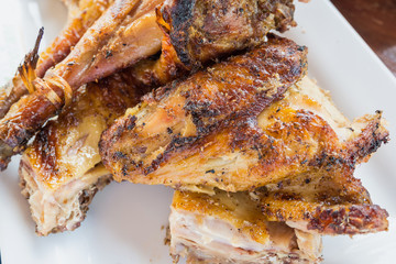 Grilled chicken on white plate