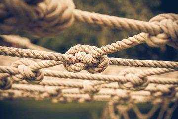Many Coil of rope with nature background.Vintage or retro tone.