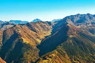 Fototapeta na wymiar Valgerola - Valtellina (IT) - Vista della testata della Valgerola dal Monte Rosetta - Valle di Bomino al centro