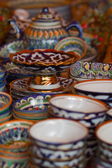 Many colorful dishes.