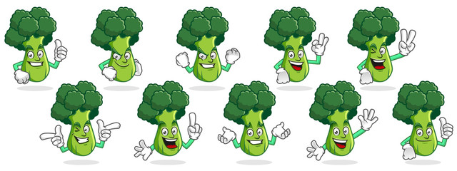 broccoli mascot vector pack, broccoli character set, vector of broccoli
