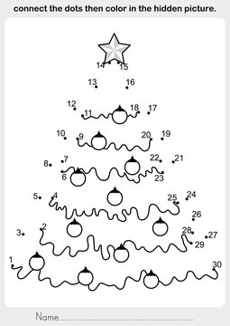 Christmas theme activity sheet - connect the dots then color in the hidden picture