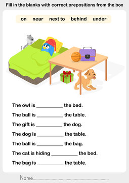 Fill in the blanks with correct prepositions - preposition worksheet for education