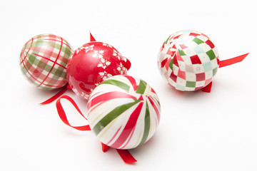 decorations of christmas tree, colorful balls and snowman on white backgrounds