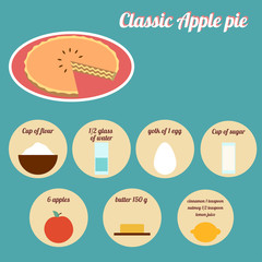 Apple pie Vector illustration Illustration with a classic apple pie recipe Flat design
