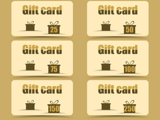 Gift card with gift boxes. Set of vector illustrations.