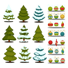 Christmas tree Set of  green trees and decoration ball.