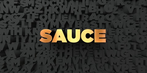Sauce - Gold text on black background - 3D rendered royalty free stock picture. This image can be used for an online website banner ad or a print postcard.