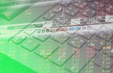 finance data on keyboard computer and graph business concept canuse for background