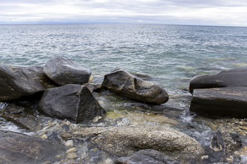 rocky shore on the white background