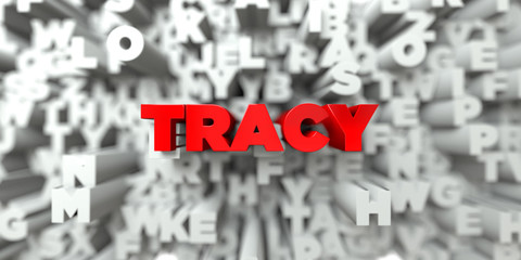 TRACY -  Red text on typography background - 3D rendered royalty free stock image. This image can be used for an online website banner ad or a print postcard.