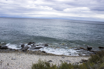 rocky shore on the white background