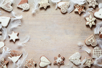 Christmas background with gingerbread - obrazy, fototapety, plakaty