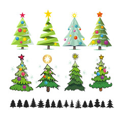 Set of different elegant christmas trees. Design elements of sty