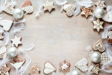 Christmas background with gingerbread - obrazy, fototapety, plakaty