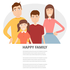 Family portrait with space for text. Traditional family. Vector