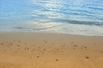 Sunrise  Sea water and beach and sky. Cold Warm Filter look Colorful