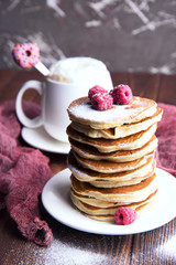 Pancake for breakfast and cappuccino 