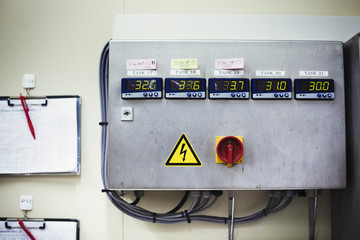 Fusebox on a wall in a brewery.