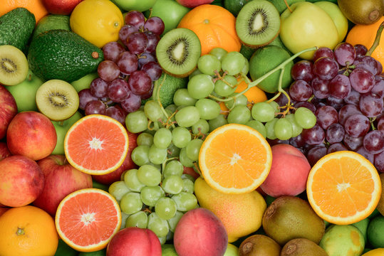 Group of fresh fruits and vegetables for healthy