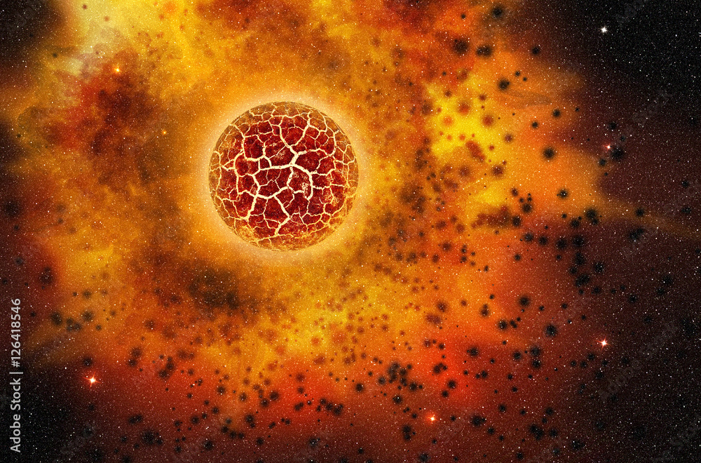 Wall mural red star exploding in the deep space