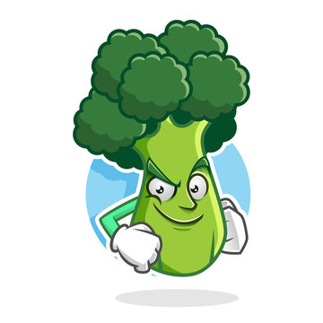 Confident broccoli mascot, broccoli character, broccoli cartoon