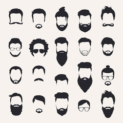 Set of monochrome icons. Hairstyle and beards.