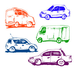 Set of hand drawn cars. Vector illustration.