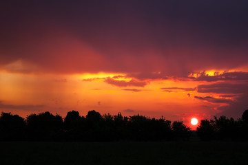 Beautiful sunlight beam at sunset