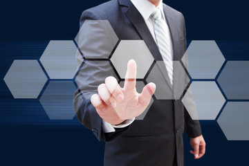 Businessman hand touching tactile polygon interface
