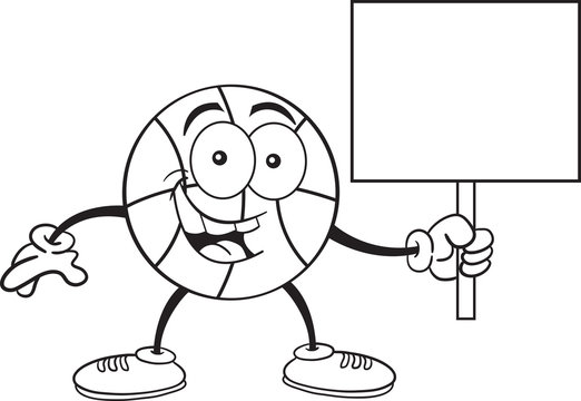 recommend clip art: Black and white illustration of a basketball holding a sign.