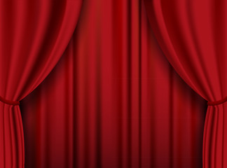 Red theater heavy curtain. Vector background.