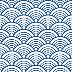 Indigo Navy Blue Traditional Wave Japanese Chinese Seigaiha Pattern Background Vector Illustration