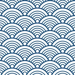 Washable Wallpaper Murals Japanese style Indigo Navy Blue Traditional Wave Japanese Chinese Seigaiha Pattern Background Vector Illustration