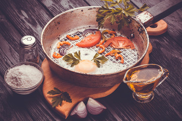 freshly made, delicious meal of eggs and vegetables